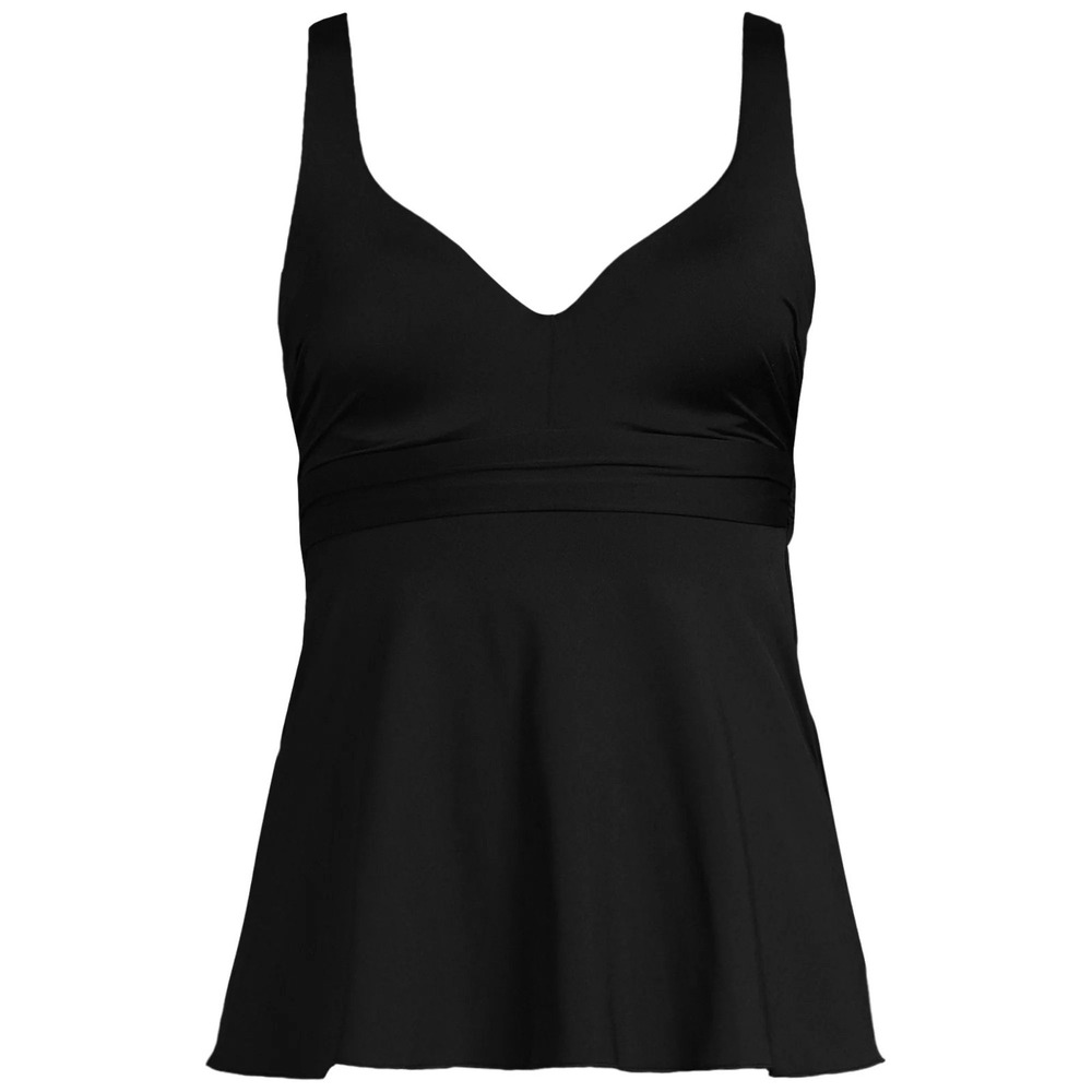 Lands End Women's Plus Size Sweetheart Belted Flutter Tankini Top - Black - 18W